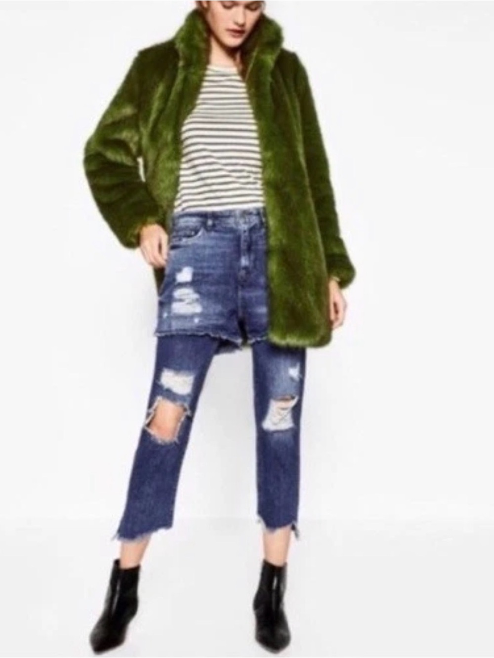 Zara Basic Denim Super Distressed Shorts Over Jeans size US 6